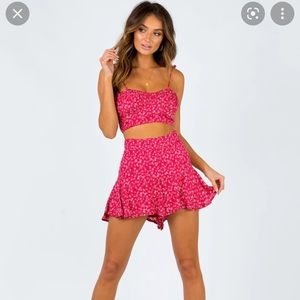 Princess Polly Carly Set Red Floral Shorts And Top — Two Piece Set